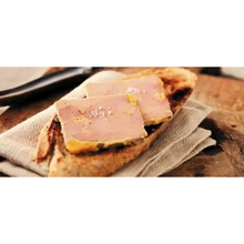 Load image into Gallery viewer, Sliced Castaing Duck Foie Gras Mi-cuit served on toasted brioche with fig chutney elegant presentation
